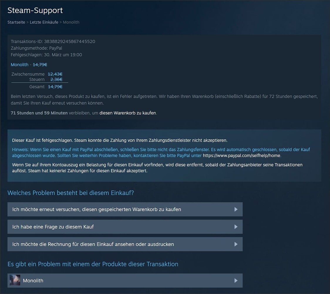 Steam Ihre Transaktion Kann Nicht Abgeschlossen Werden