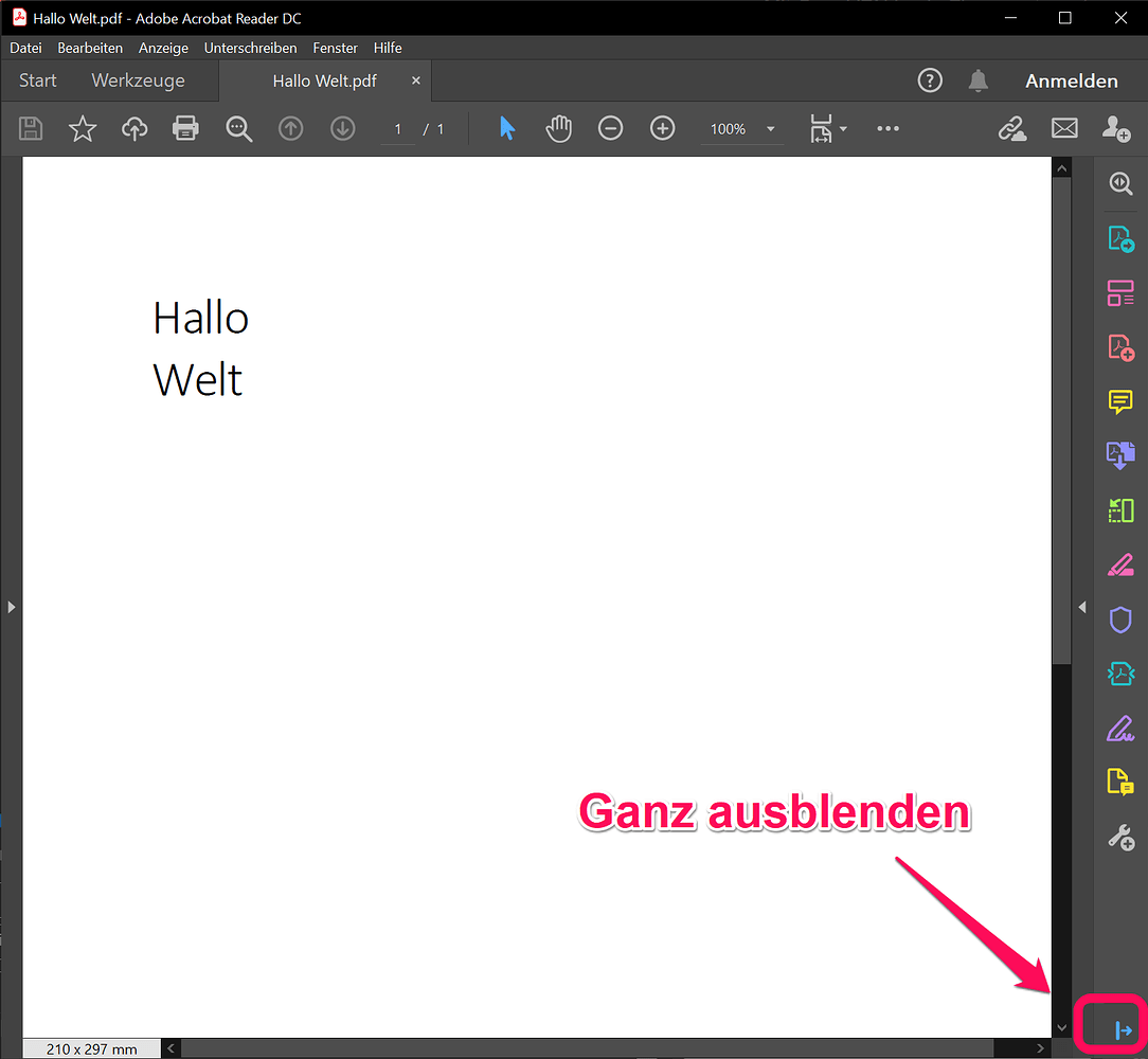 Rechte Werkzeugleiste in Acrobat Reader dauerhaft ausblenden
