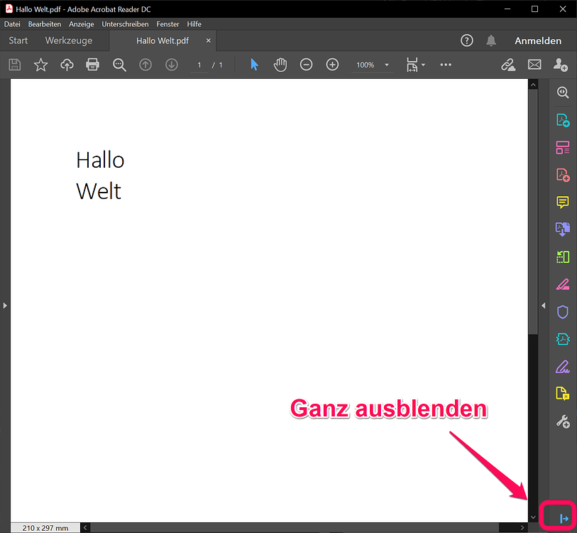 Adobe Acrobat Reader Dc Werkzeugleiste Immer Ausblenden Rechte Werkzeugleiste in Acrobat Reader dauerhaft ausblenden